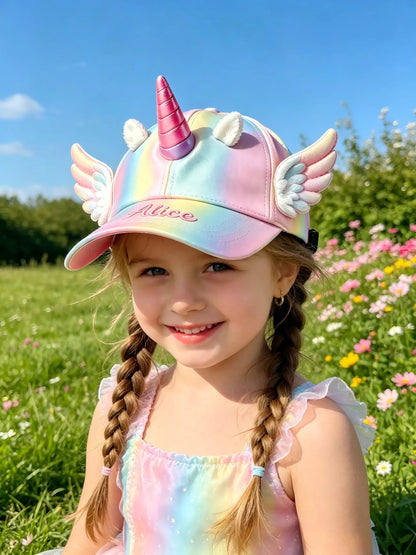 🦄🌈Personalized Name Rainbow Gradient Unicorn Wing Girls Sun Hat👒