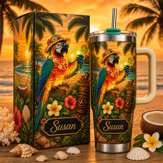 🏖️ Personalized Tropical Parrot Tumbler🌴🌊