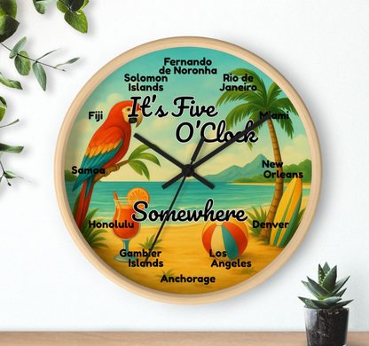 Custom Time Zone World Travel Wall Clock | It's 5 O'Clock Somewhere Bar Decor