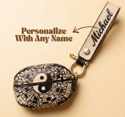 Personalized Bagua Diagram Black Leather Feng Shui Airpods Cover