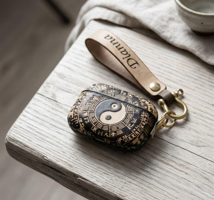 Personalized Bagua Diagram Black Leather Feng Shui Airpods Cover