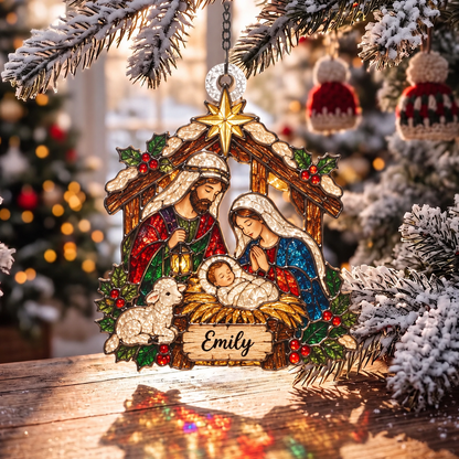 Personalized Christmas-themed Stained Glass Ornament – Custom Name Suncatcher Tree Decoration 🌈