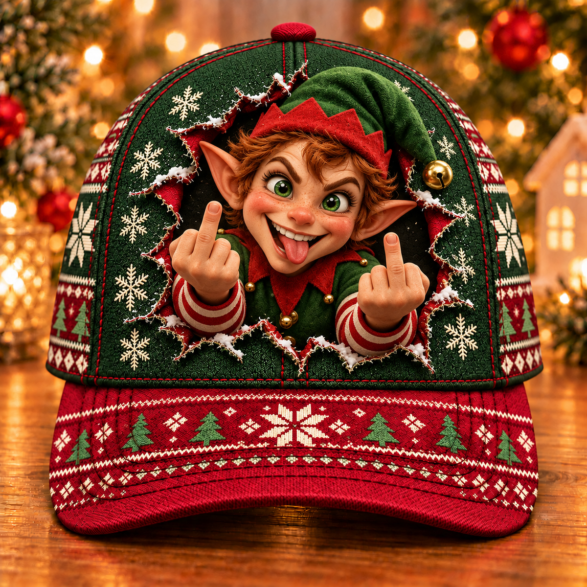 🎅 Funny Christmas Baseball Cap – Naughty Holiday Characters with 3D Illusion Print