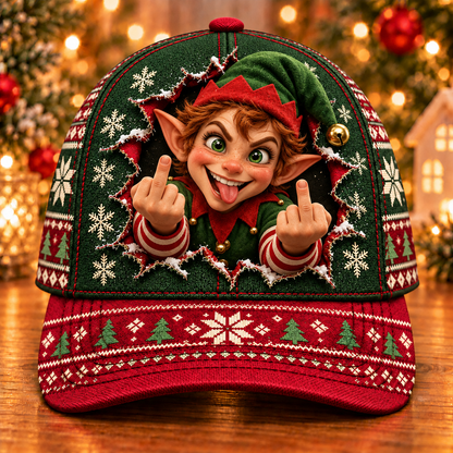 🎅 Funny Christmas Baseball Cap – Naughty Holiday Characters with 3D Illusion Print