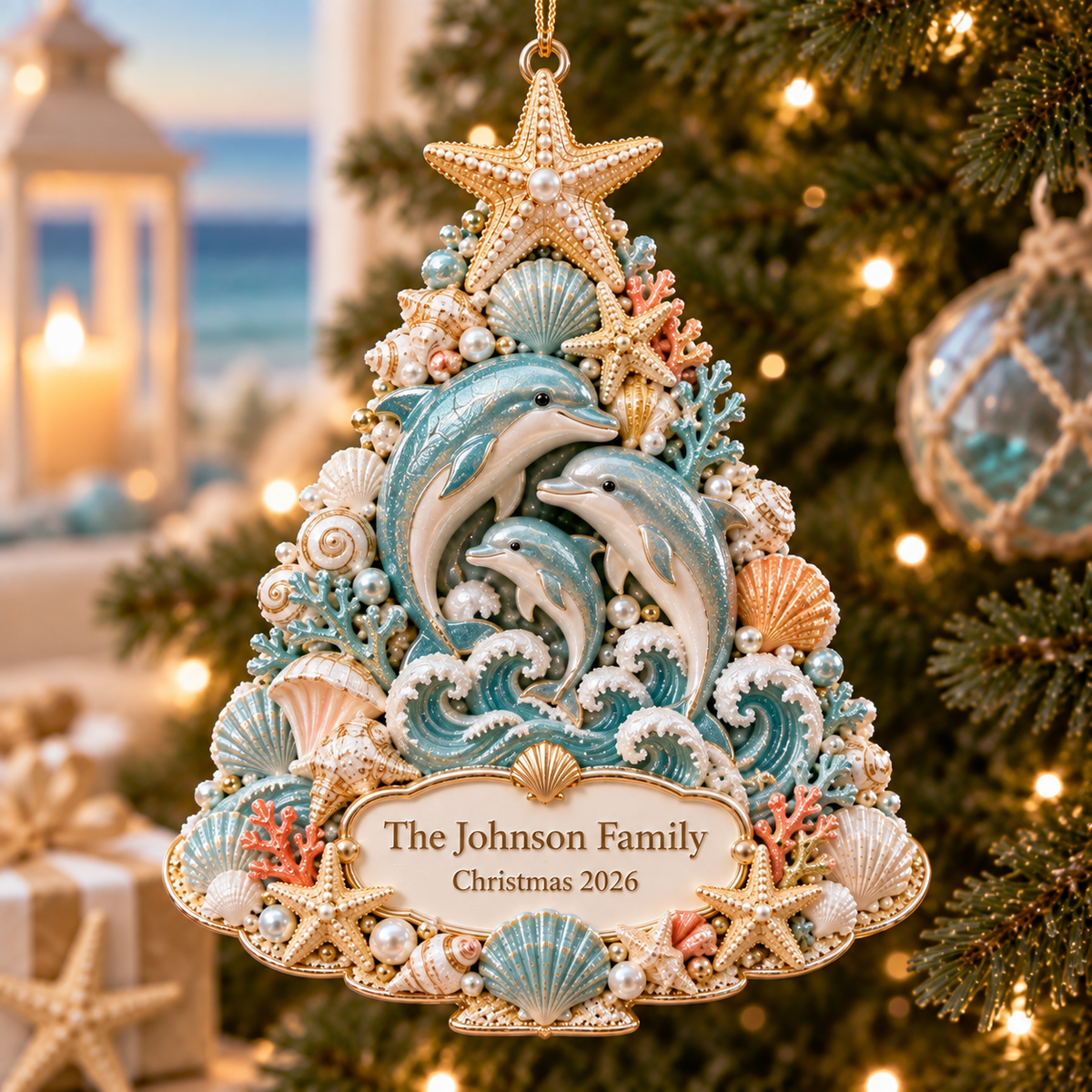 🌊 Personalized Coastal Christmas Tree Ornament