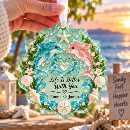 💙 Personalized Coastal Love Sea Glass Ornament