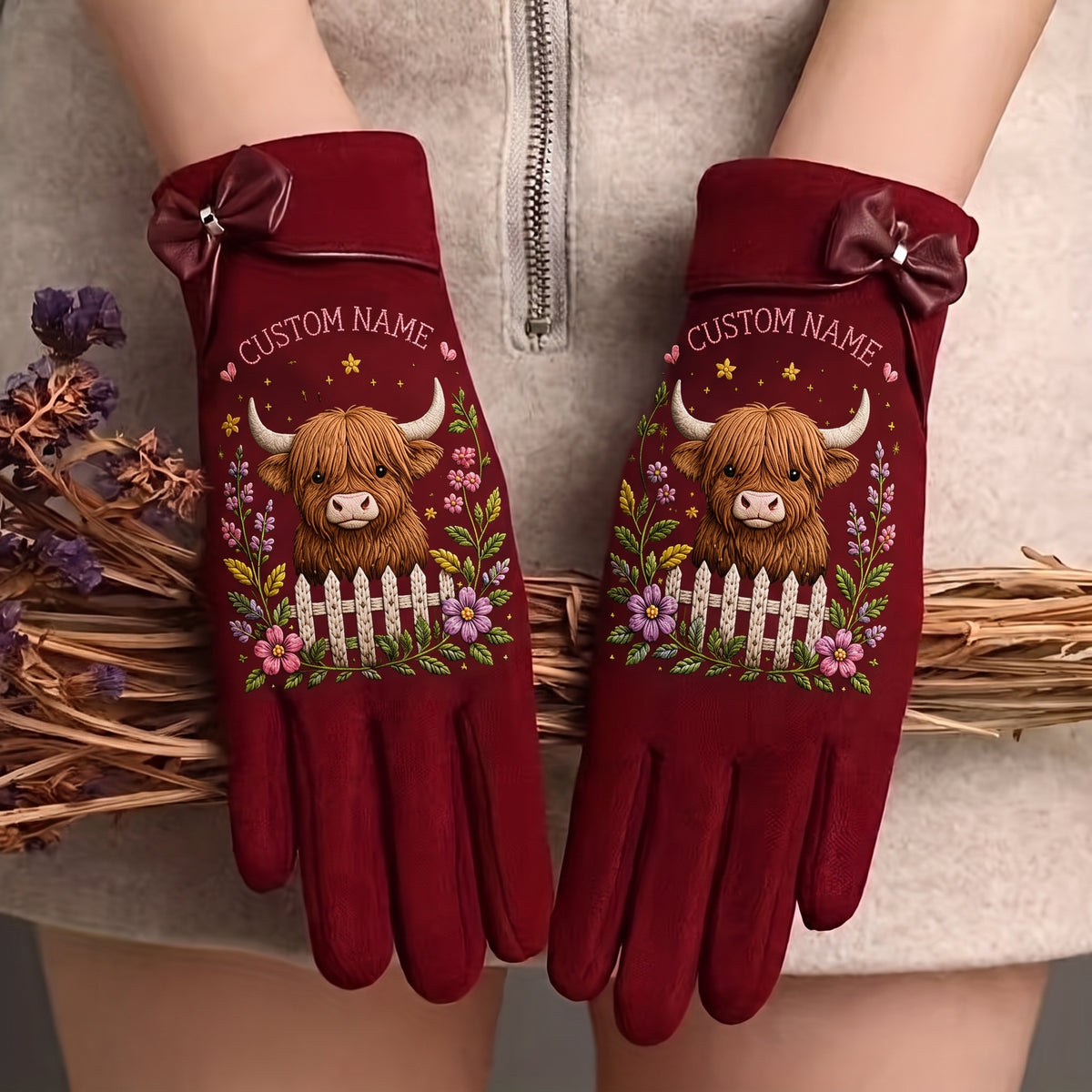 🌿 Personalized Floral Gardening Embossed Gloves –  Perfect Gift For Her🌸