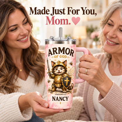 Personalized Armor of God Cat Tumbler – Custom Name Christian Gift