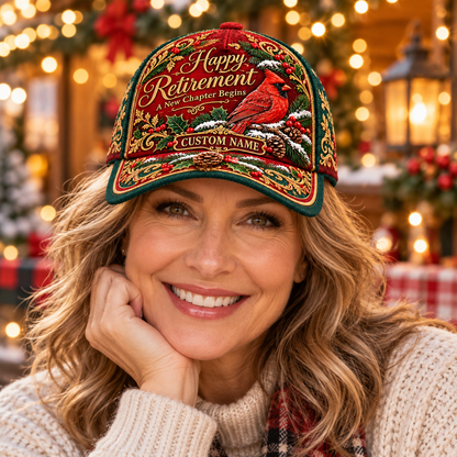 🎄Personalized Happy Retirement Cardinal Christmas Art Vintage Casual Baseball Cap🧢
