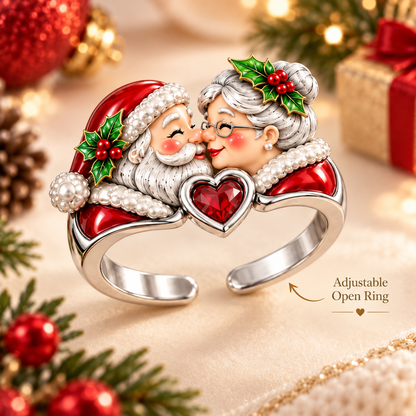 A Christmas Love Story – Santa & Mrs. Claus Adjustable Heart Ring with Romantic Message Card | Christmas Gift for Wife