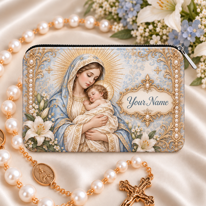 💙 Personalized Virgin Mary Zipper Pouch – A Meaningful Faith Gift for Her