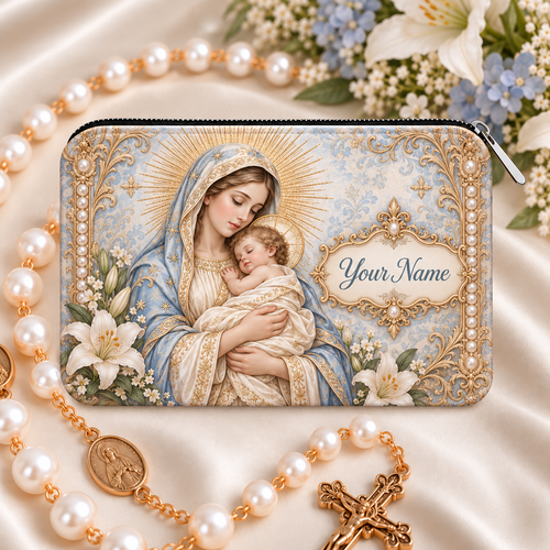 💙 Personalized Virgin Mary Zipper Pouch – A Meaningful Faith Gift for Her