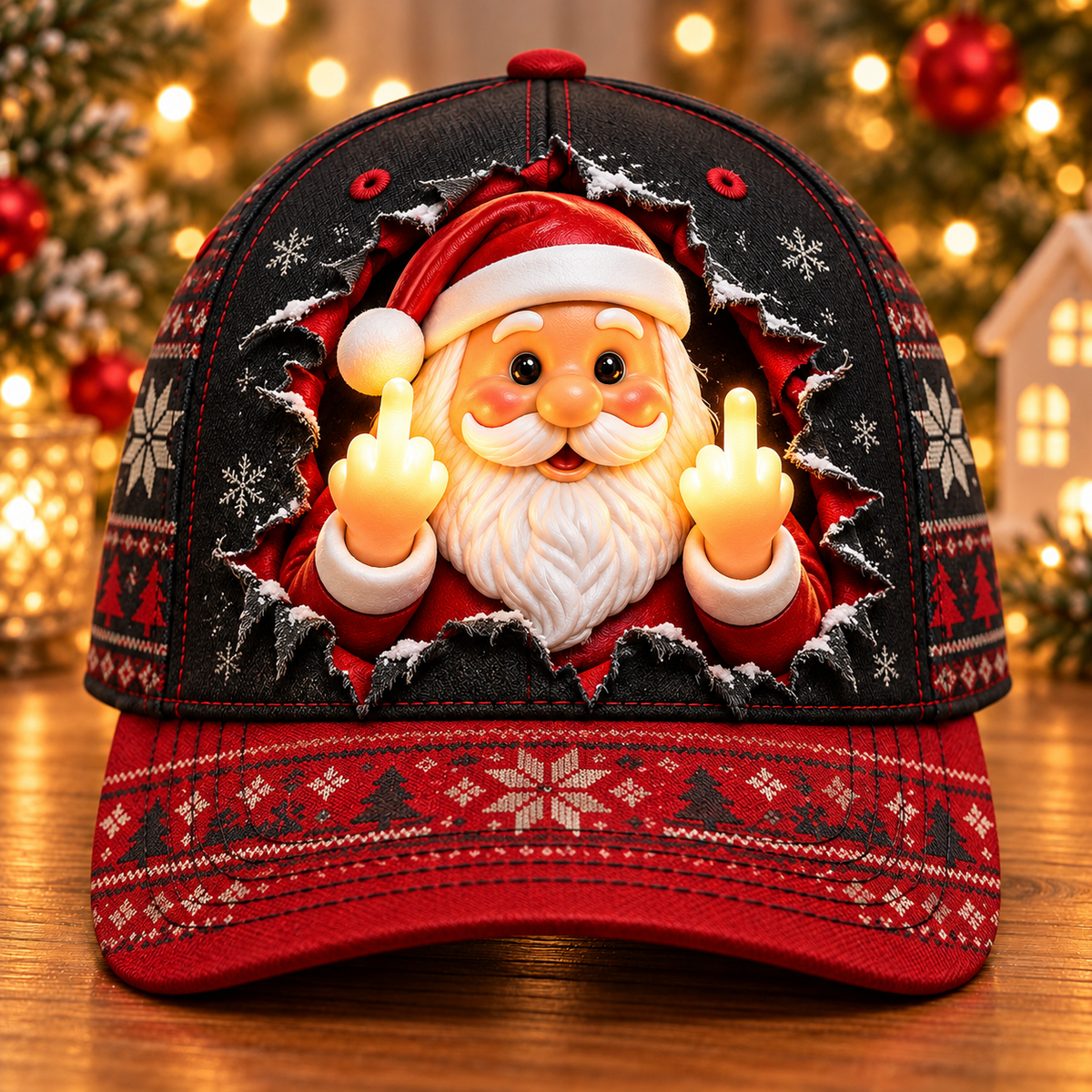 🎅 Funny Christmas Baseball Cap – Naughty Holiday Characters with 3D Illusion Print