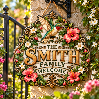 Personalized Garden Family Welcome Sign – Custom Last Name Garden Door Hanging Sign