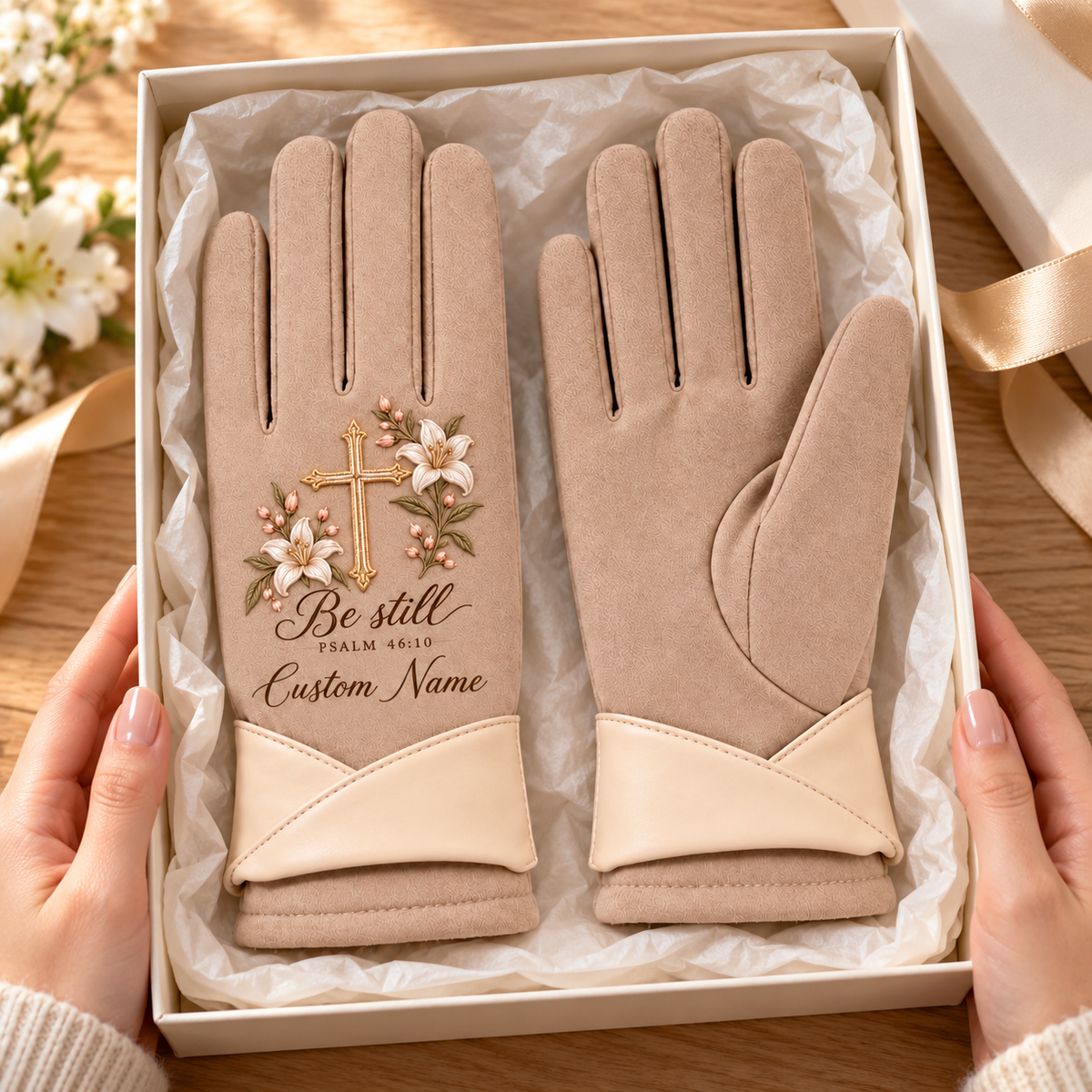 Personalized "Be Still" Winter Gloves 🤍 Custom Name Christian Gift for Her
