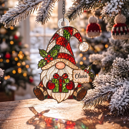 Personalized Christmas-themed Stained Glass Ornament – Custom Name Suncatcher Tree Decoration 🌈