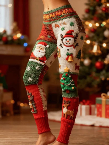 Women's Christmas Print Knitted Winter Loungewear Warm Leggings
