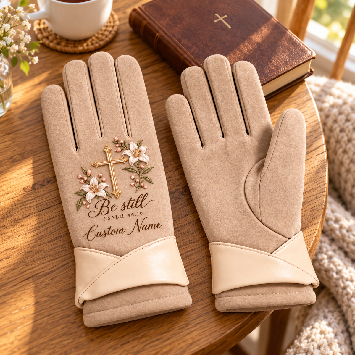 Personalized "Be Still" Winter Gloves 🤍 Custom Name Christian Gift for Her