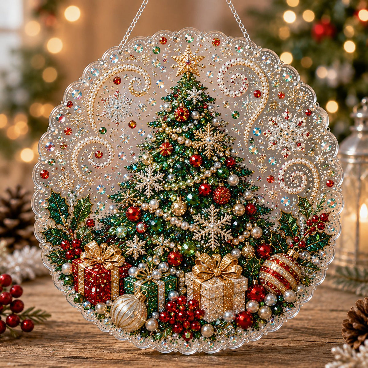 🔥Last Day 49% OFF - ✨ Christmas Pearl Diamond Art Hanging Ornament Kit | Luxury Flocked Canvas with Scratch-Resistant Non-Fading Pearl Beads DIY Handmade Holiday Hanging Decor 🎅💎