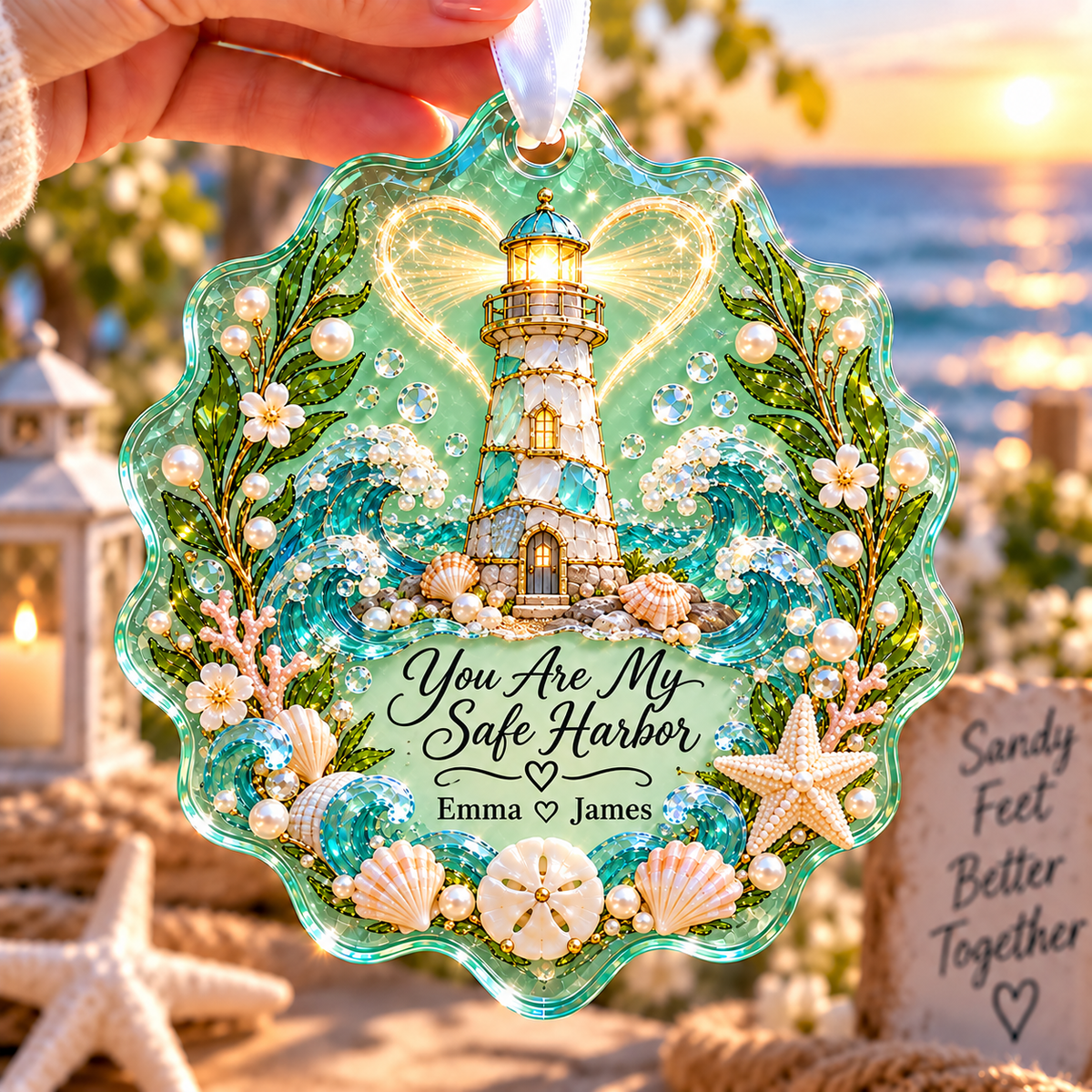 💙 Personalized Coastal Love Sea Glass Ornament