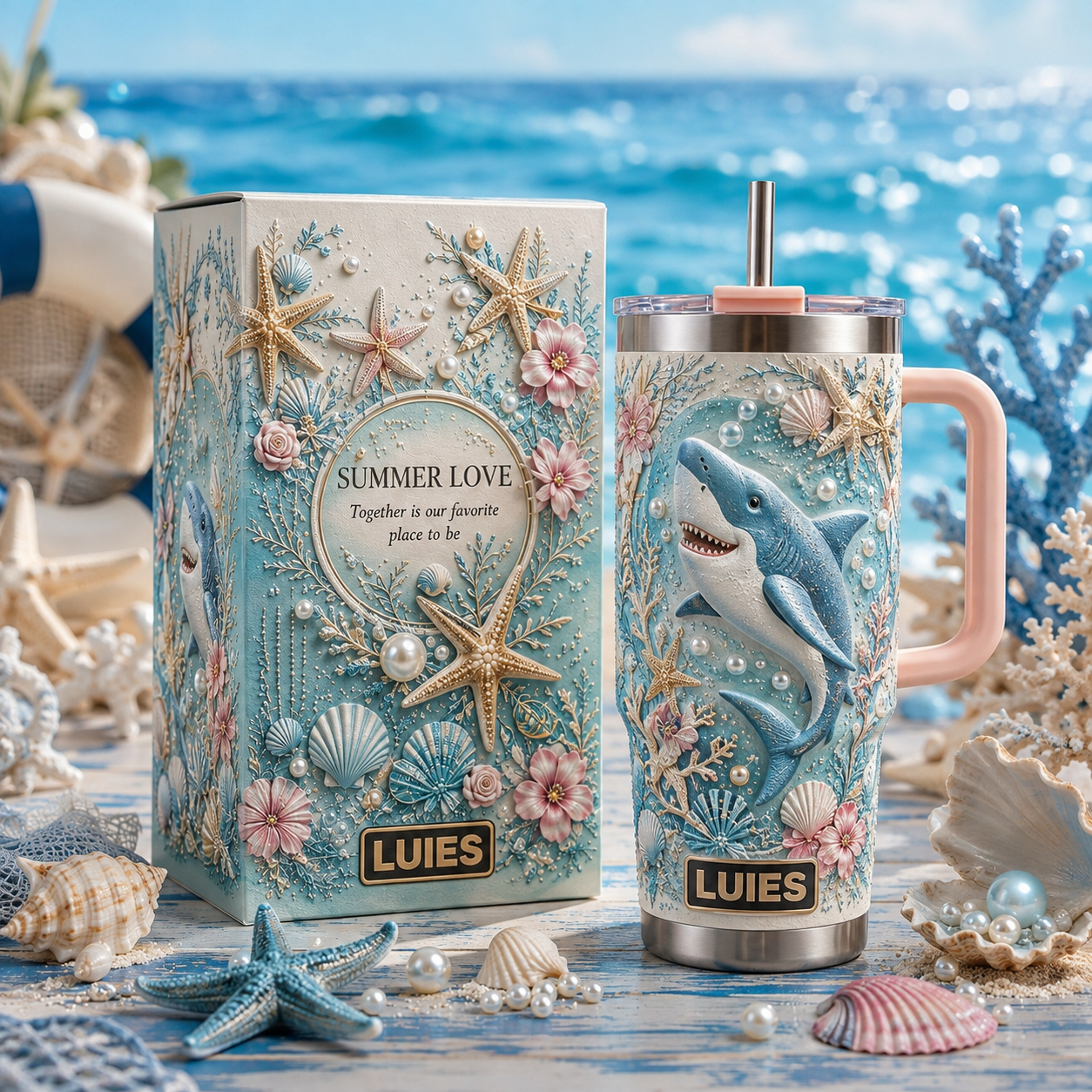 🦈 Personalized Summer Beach Shark Tumbler – Ocean Vibes in Every Sip