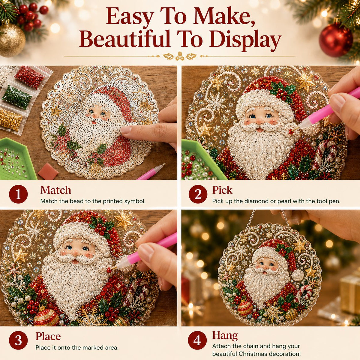 🔥Last Day 49% OFF - ✨ Christmas Pearl Diamond Art Hanging Ornament Kit | Luxury Flocked Canvas with Scratch-Resistant Non-Fading Pearl Beads DIY Handmade Holiday Hanging Decor 🎅💎