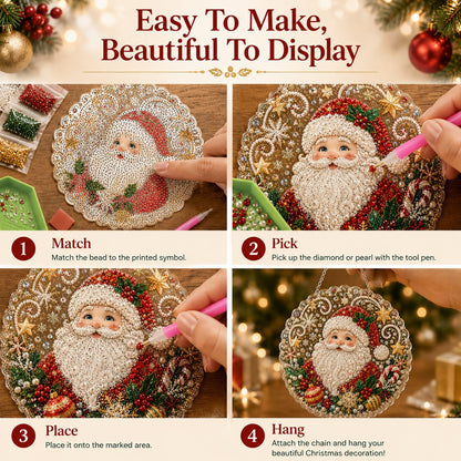 🔥Last Day 49% OFF - ✨ Christmas Pearl Diamond Art Hanging Ornament Kit | Luxury Flocked Canvas with Scratch-Resistant Non-Fading Pearl Beads DIY Handmade Holiday Hanging Decor 🎅💎