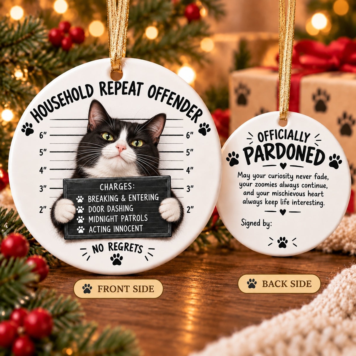 😼Customizable Name Cat Mugshot Ornament Collection