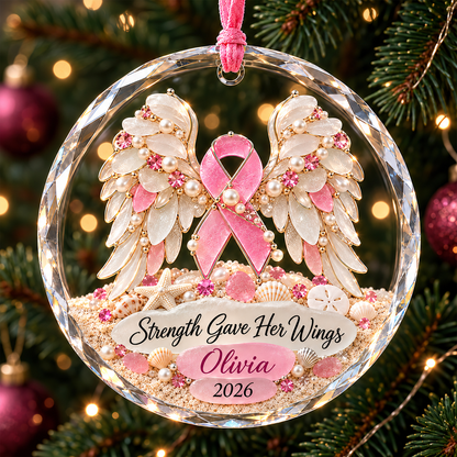 🎀 Personalized Breast Cancer Fighter Crystal Christmas Ornament