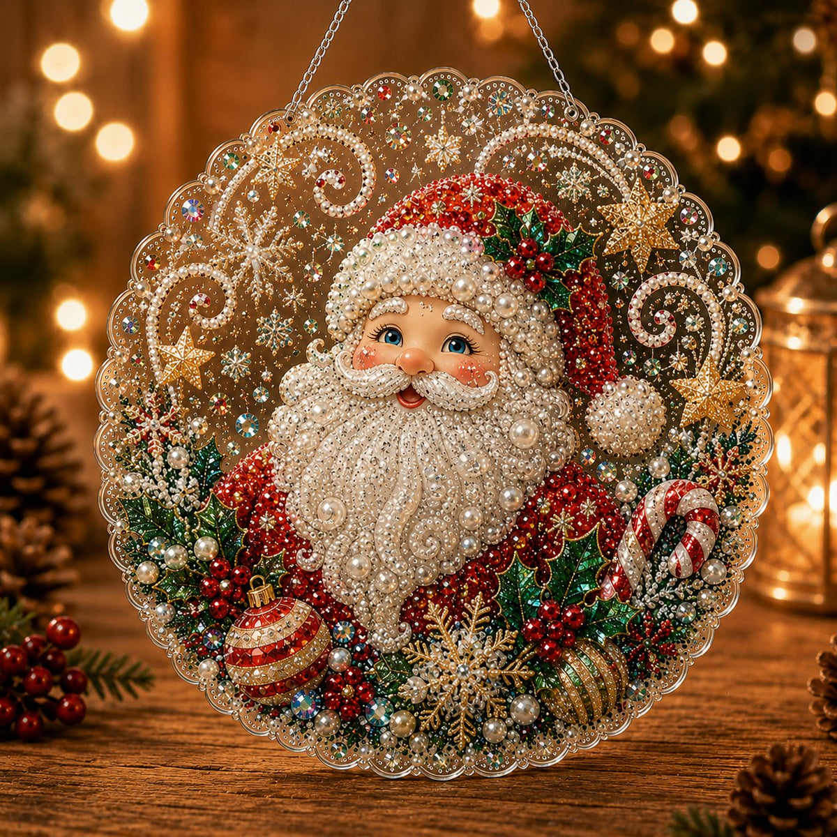 🔥Last Day 49% OFF - ✨ Christmas Pearl Diamond Art Hanging Ornament Kit | Luxury Flocked Canvas with Scratch-Resistant Non-Fading Pearl Beads DIY Handmade Holiday Hanging Decor 🎅💎
