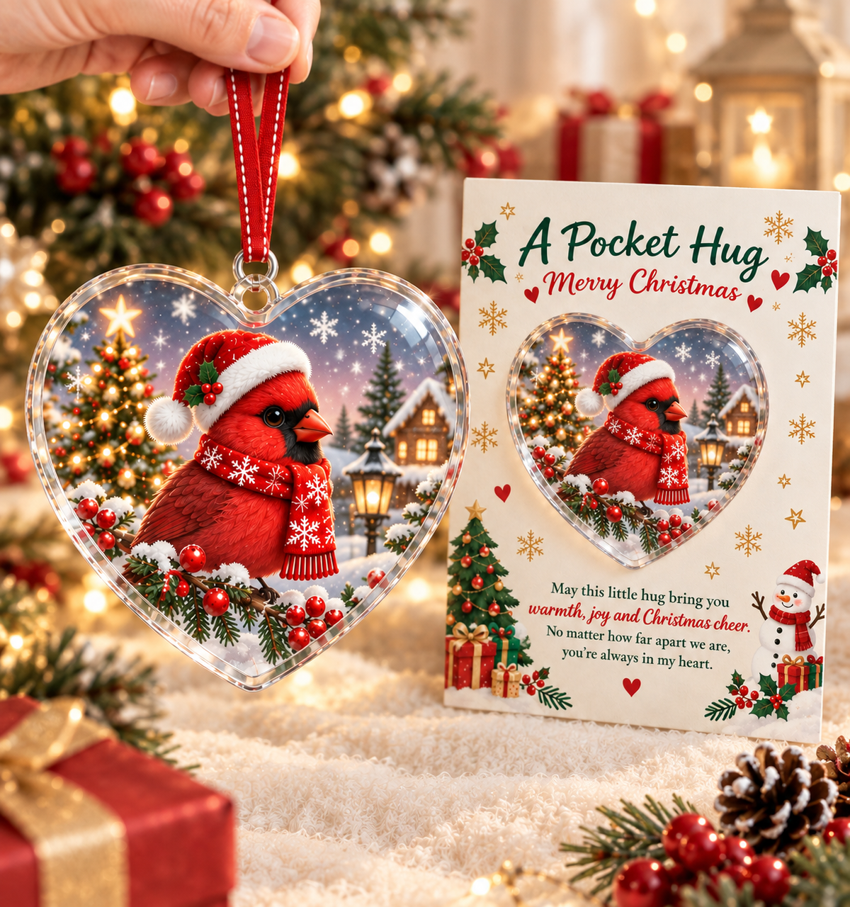 🎄 A Pocket Hug Christmas Crystal Ornament – Heart Shaped Keepsake Gift Card