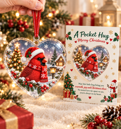 🎄 A Pocket Hug Christmas Crystal Ornament – Heart Shaped Keepsake Gift Card