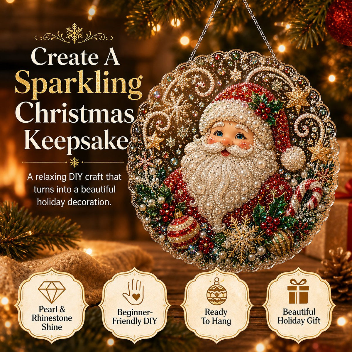 🔥Last Day 49% OFF - ✨ Christmas Pearl Diamond Art Hanging Ornament Kit | Luxury Flocked Canvas with Scratch-Resistant Non-Fading Pearl Beads DIY Handmade Holiday Hanging Decor 🎅💎