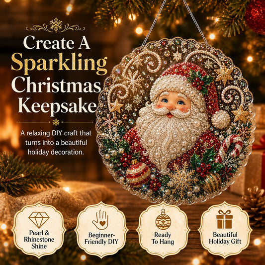 🔥Last Day 49% OFF - ✨ Christmas Pearl Diamond Art Hanging Ornament Kit | Luxury Flocked Canvas with Scratch-Resistant Non-Fading Pearl Beads DIY Handmade Holiday Hanging Decor 🎅💎