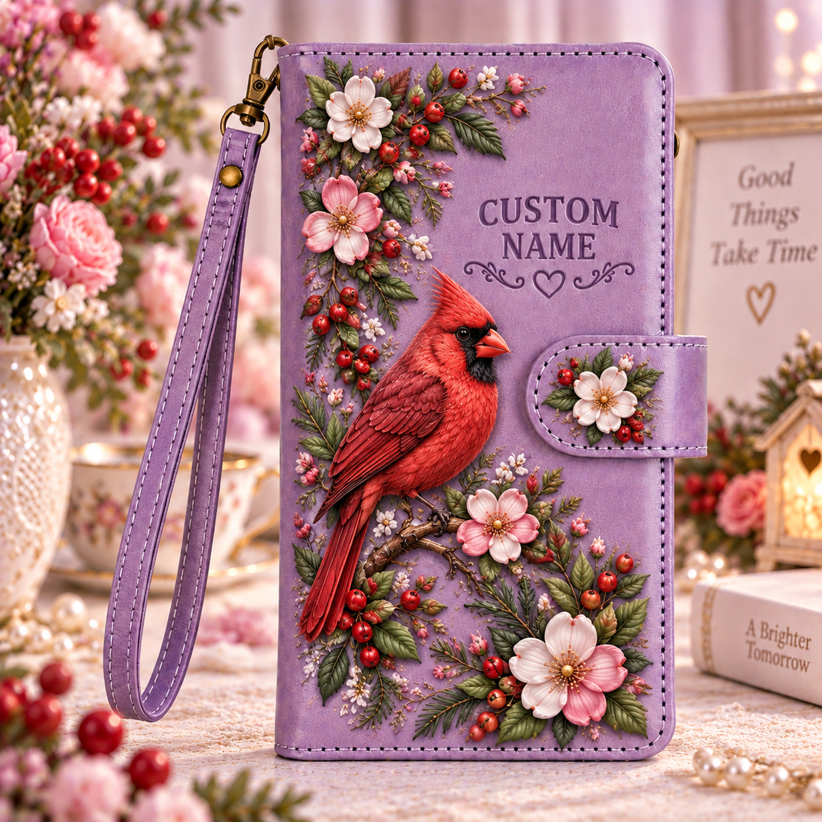 🌸 Personalized Purple Garden&Animal Wallet Phone Case