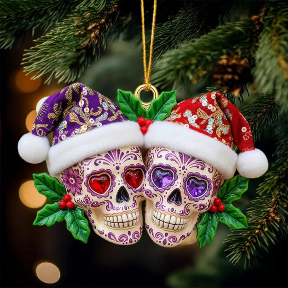 🏠Personalized Christmas Dia de Los Muertos Skull Couple Ornament