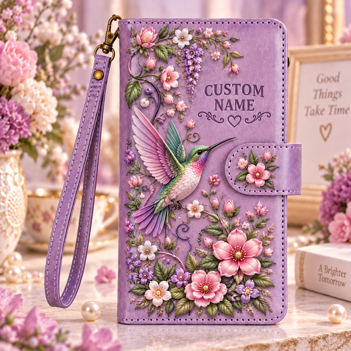 🌸 Personalized Purple Garden&Animal Wallet Phone Case