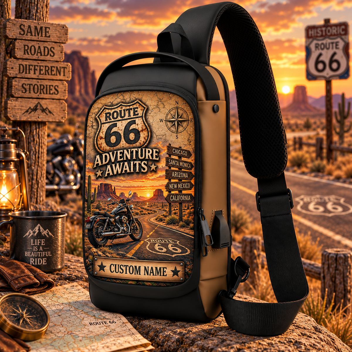 🎒 Personalized Adventure Sling Bag - Custom Name Outdoor Crossbody Chest Bag