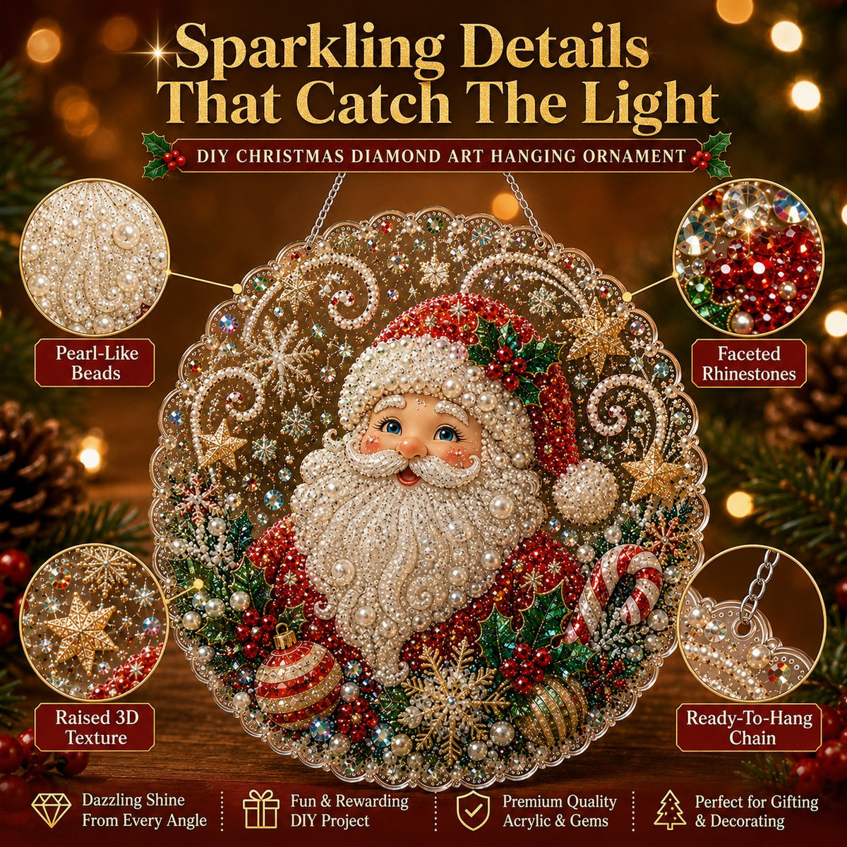 🔥Last Day 49% OFF - ✨ Christmas Pearl Diamond Art Hanging Ornament Kit | Luxury Flocked Canvas with Scratch-Resistant Non-Fading Pearl Beads DIY Handmade Holiday Hanging Decor 🎅💎
