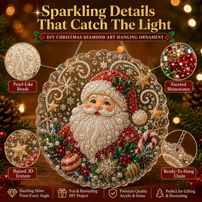 🔥Last Day 49% OFF - ✨ Christmas Pearl Diamond Art Hanging Ornament Kit | Luxury Flocked Canvas with Scratch-Resistant Non-Fading Pearl Beads DIY Handmade Holiday Hanging Decor 🎅💎