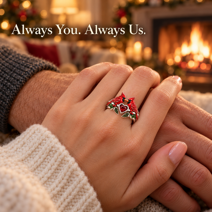 💞Personalized Double Cardinal Heart Ring – Engraved Names & Date🐦
