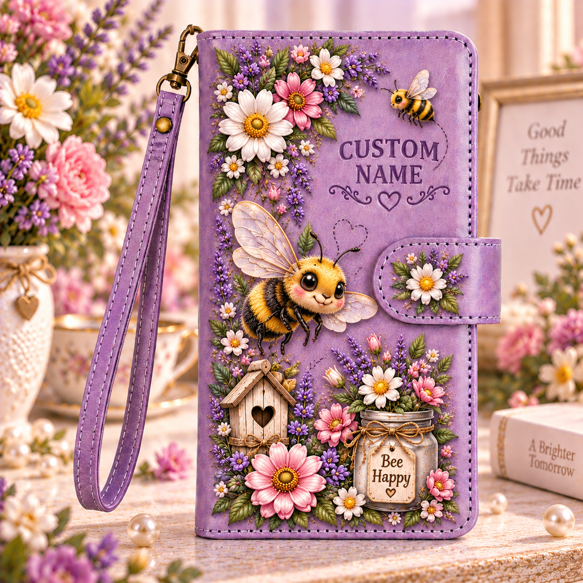 🌸 Personalized Purple Garden&Animal Wallet Phone Case