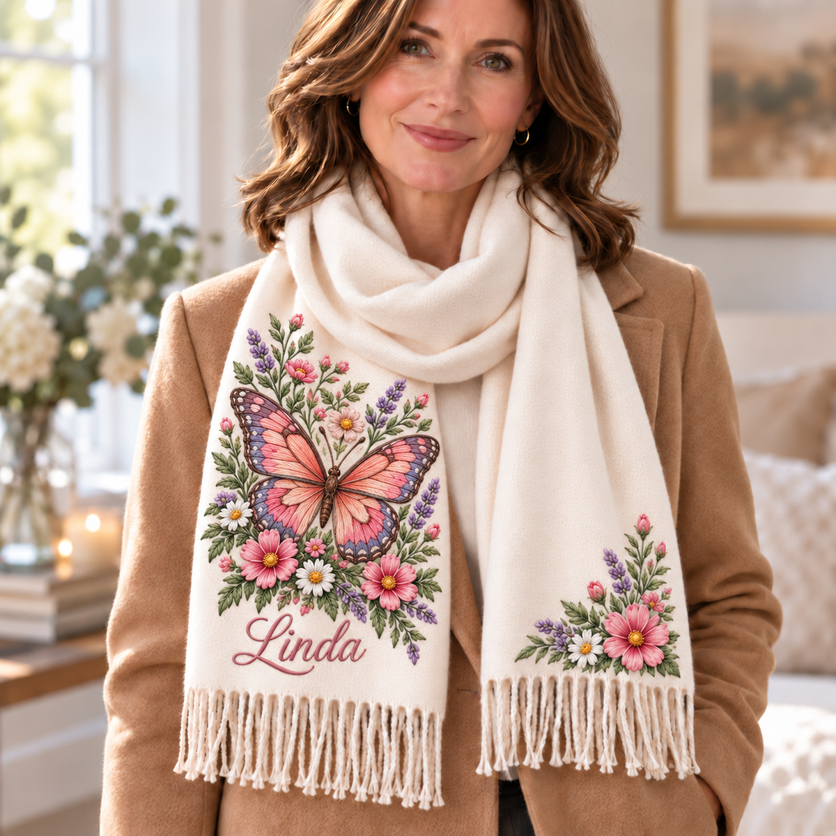 🌸 Personalized Garden Animal Scarf – Your Name, Your Nature