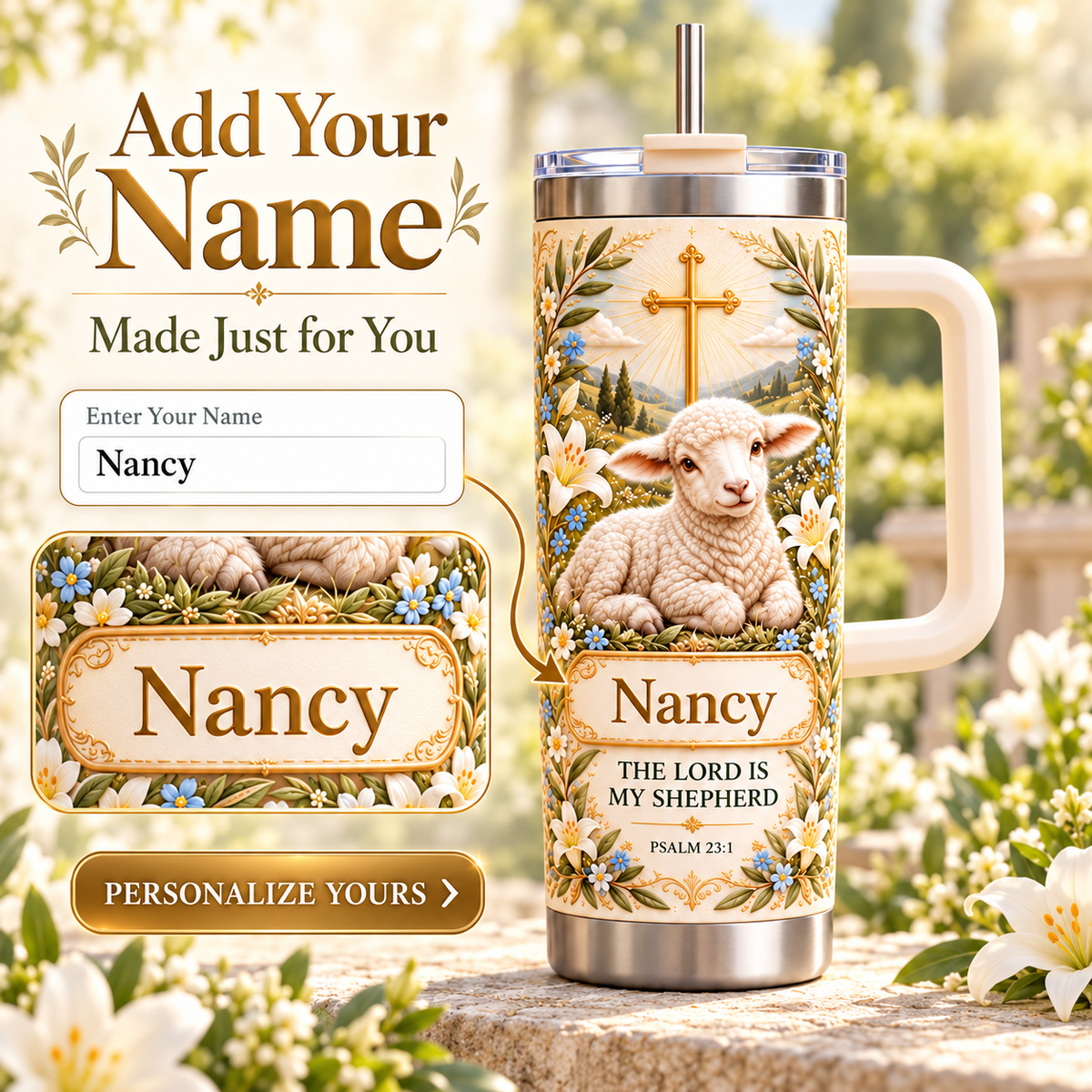 🐑 Wrapped in Faith — Personalized Christian Lamb Insulated Tumbler ✨