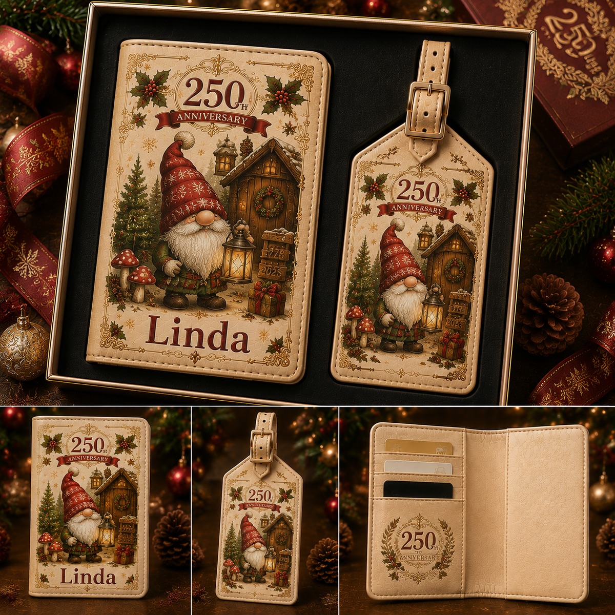 Personalized 250th Anniversary Christmas Passport Holder & Luggage Tag Gift