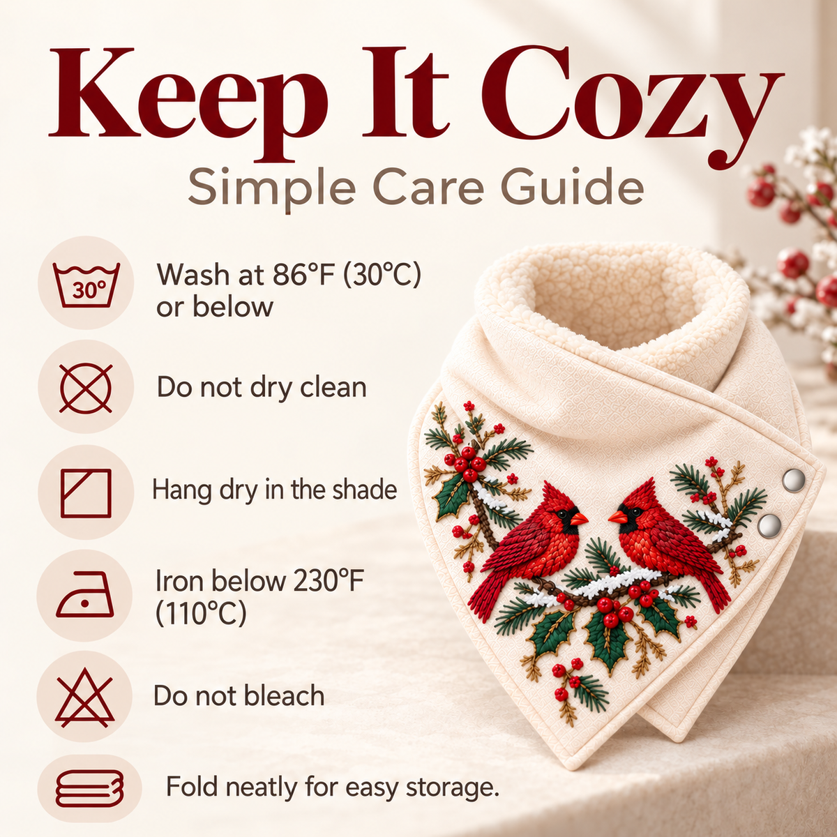 Cozy Fleece-Lined Cardinal Neck Wrap Scarf – Christmas Winter Gift 🐦🎄