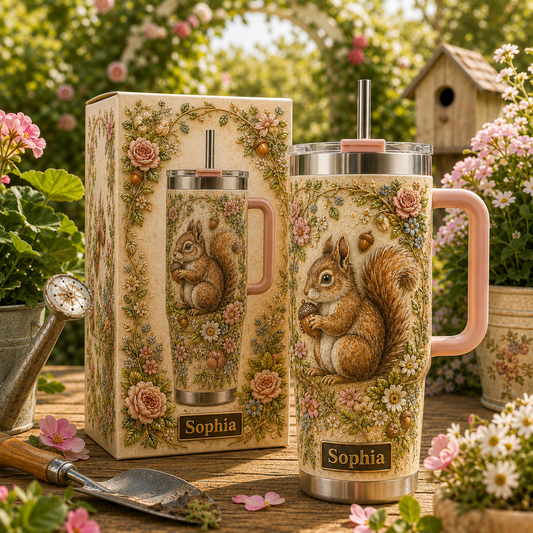 🐿️ Personalized Squirrel Garden Tumbler - A Cozy Woodland Cup for Nature Lovers