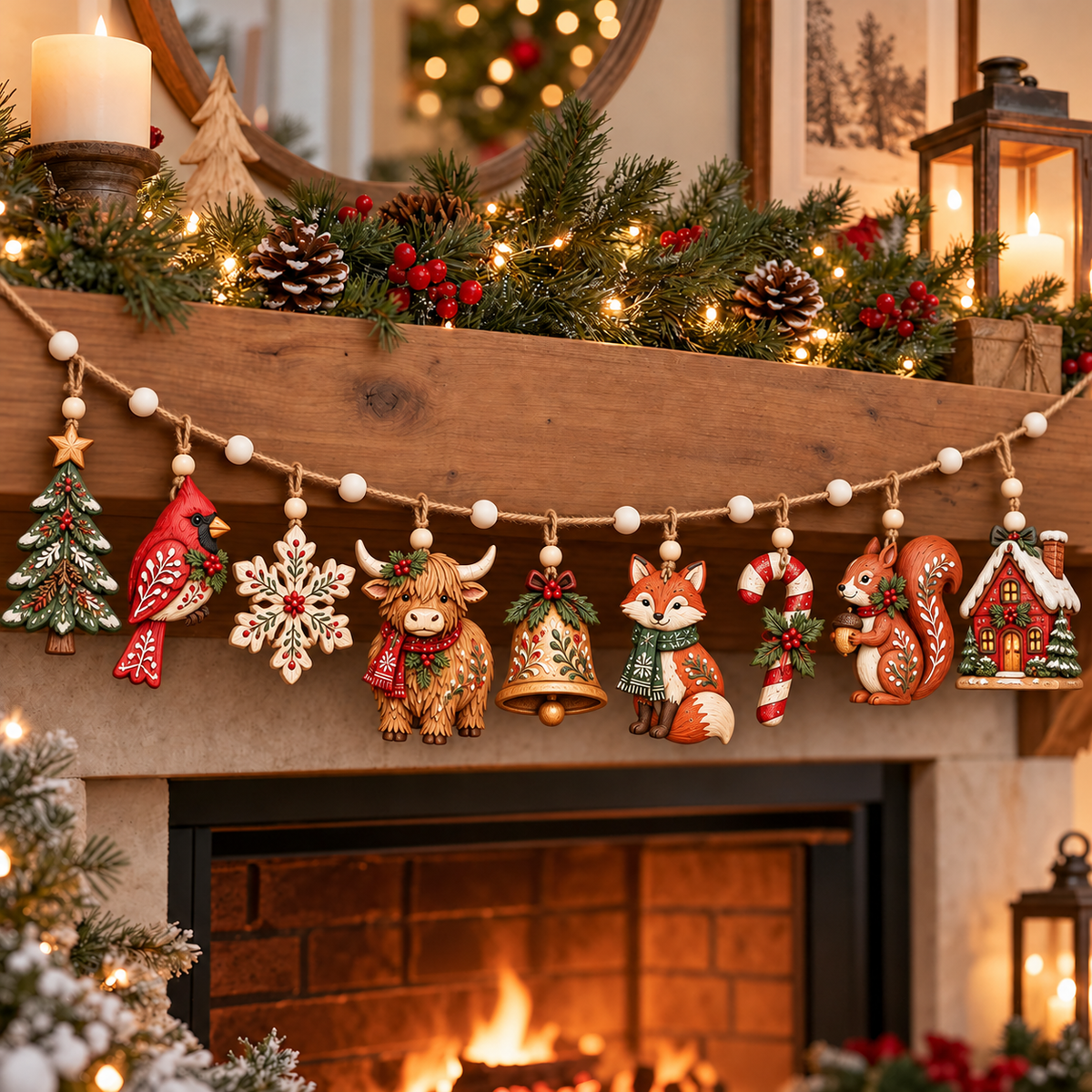 ✨🎄Christmas Woodland Garland Ornaments – Rustic Holiday Hanging Banner