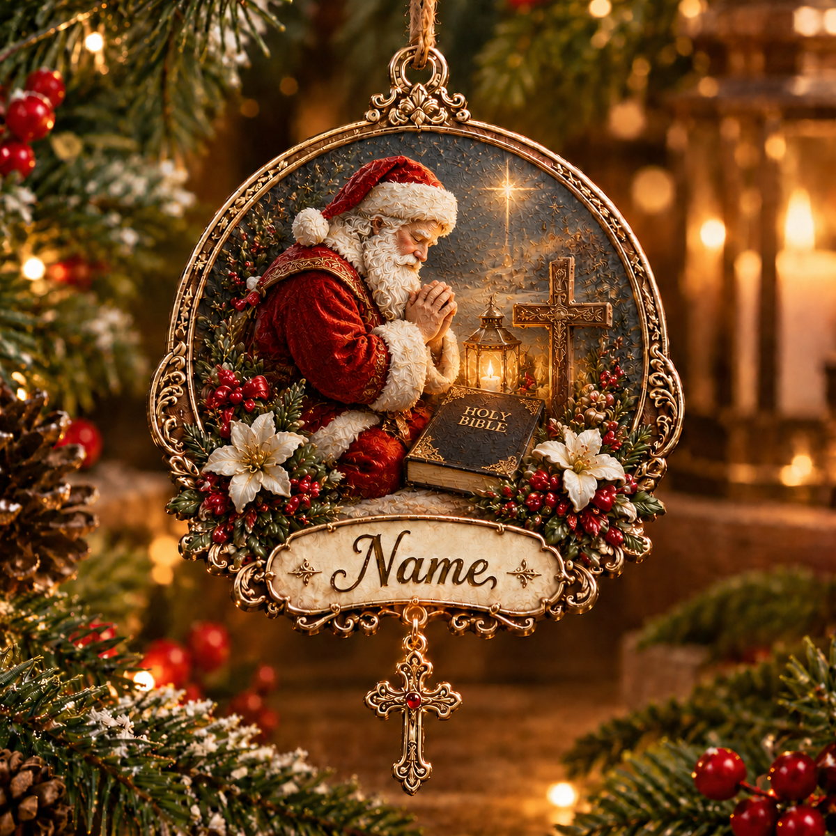 ✝️ Personalized Christian Christmas Ornament – Custom Name Faith Keepsake