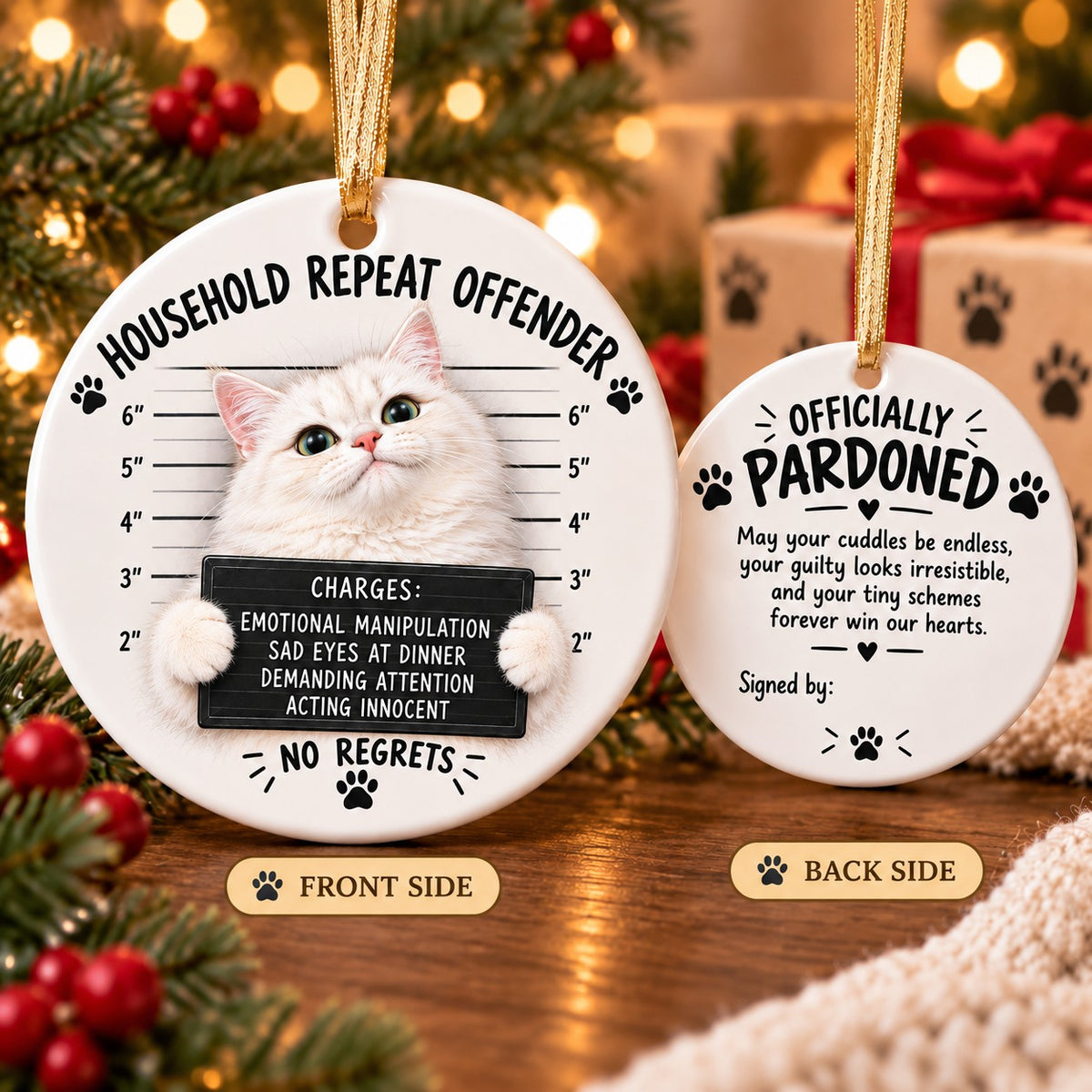 😼Customizable Name Cat Mugshot Ornament Collection